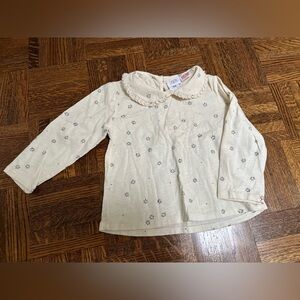 Zara Kids Beige Peter Pan collar Floral Long Sleeve Top